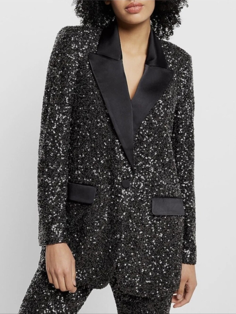 Express Black Sequin Boyfriend Tuxedo Blazer Jacket & Shorts Set, Small